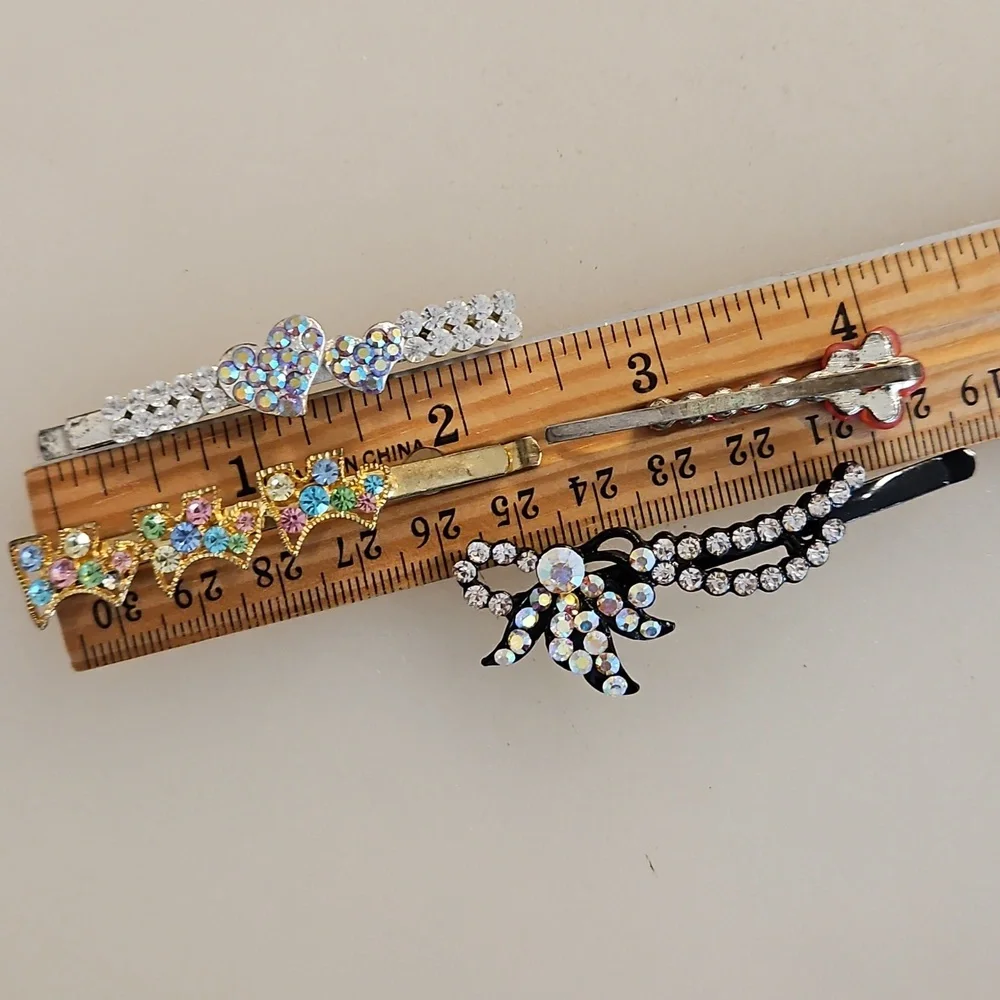 4 Piece Lot Multicolor Rhinestone hair pins Bow Flower Scottie Designs Cute - Picture 3 of 5